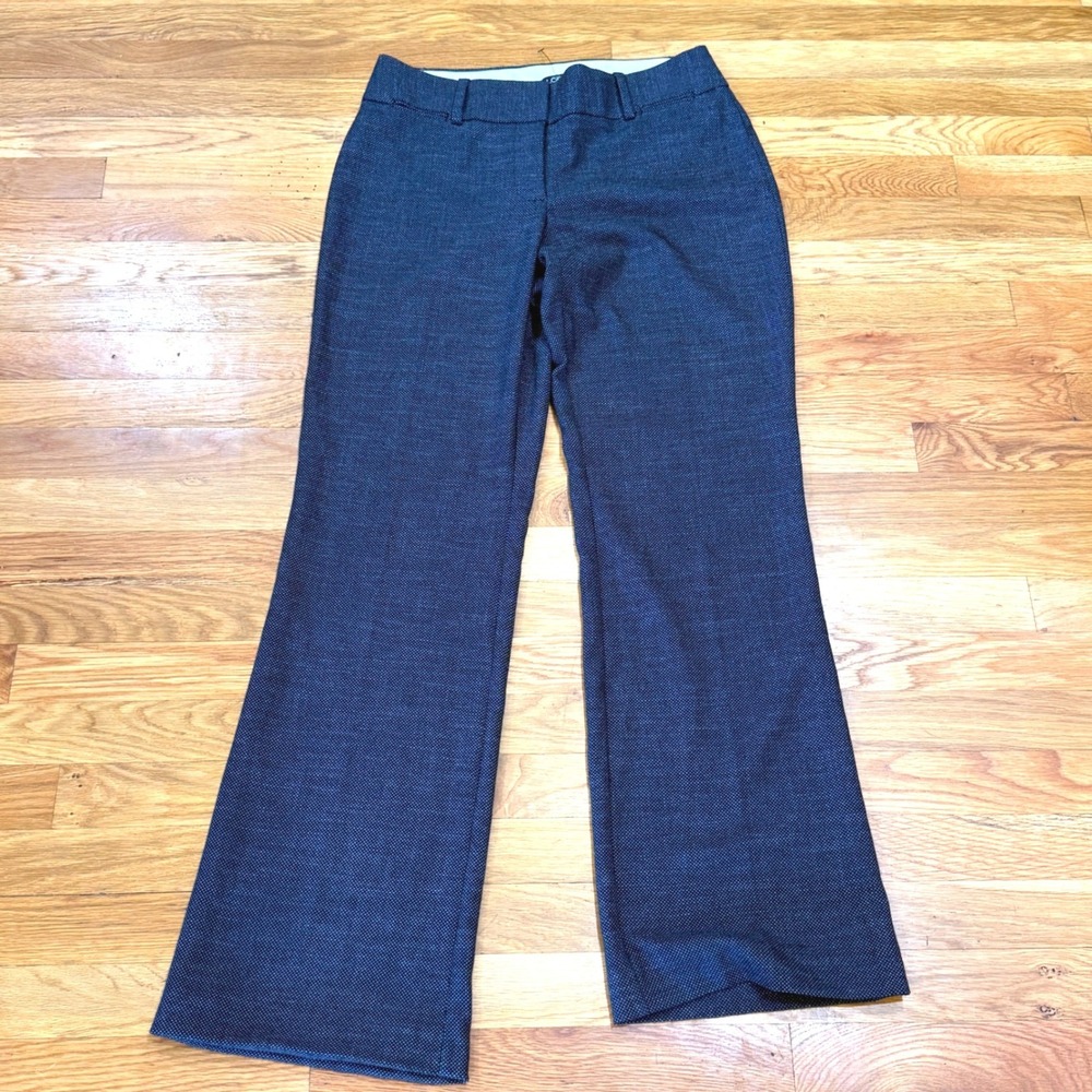 Ann Taylor LOFT Julie Trouser Womens 4 Navy Blue Textured Wide Leg Dress Pants